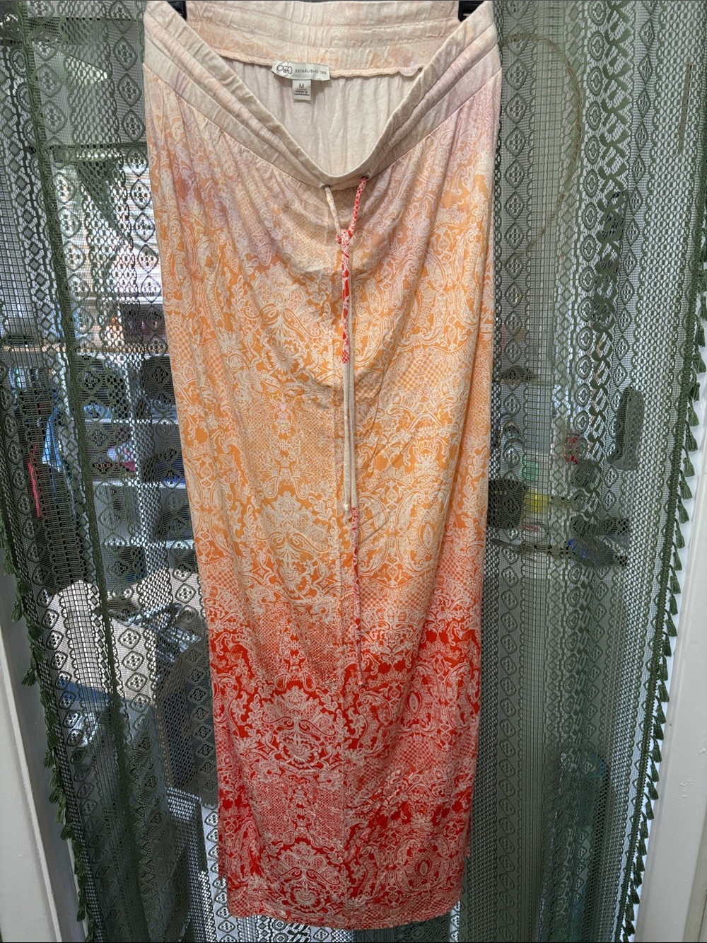 Cato Peach & Cream Paisley Drawstring Maxi Skirt
